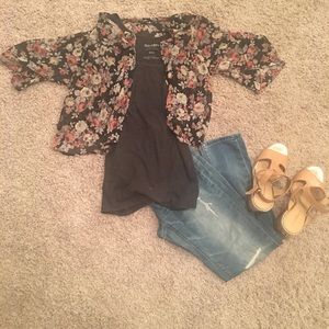 Papaya Floral, sheer open front top